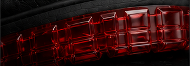 Transparent ruby-red TPU outsole detail