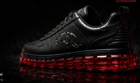 Midnight Black JAGORR sneaker with ruby-red transparent sole